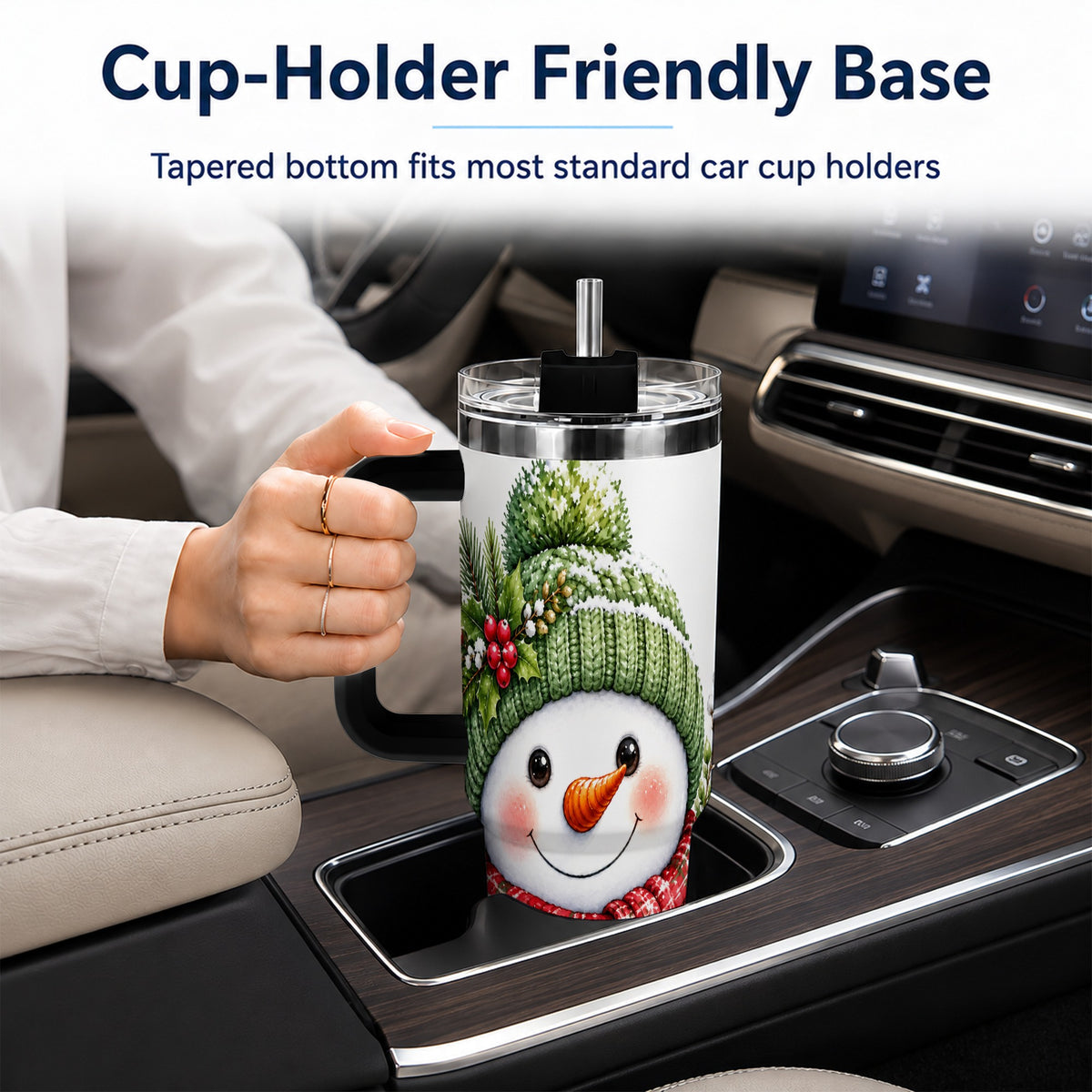 #pl[40oz|Black] Snowman 40oz Tumbler with Handle, Christmas Stainless Steel Travel Cup