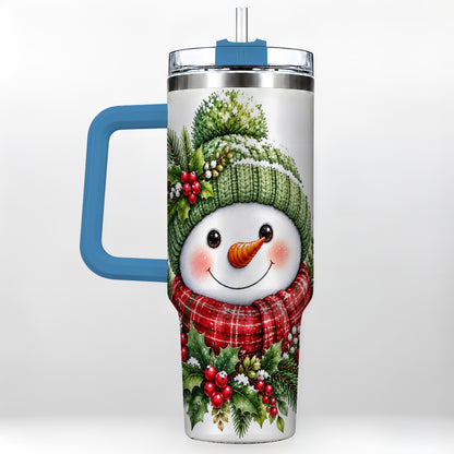 #pl[40oz|Blue] Snowman 40oz Tumbler with Handle, Christmas Stainless Steel Travel Cup