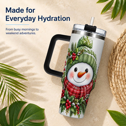 #pl[40oz|Black] Snowman 40oz Tumbler with Handle, Christmas Stainless Steel Travel Cup
