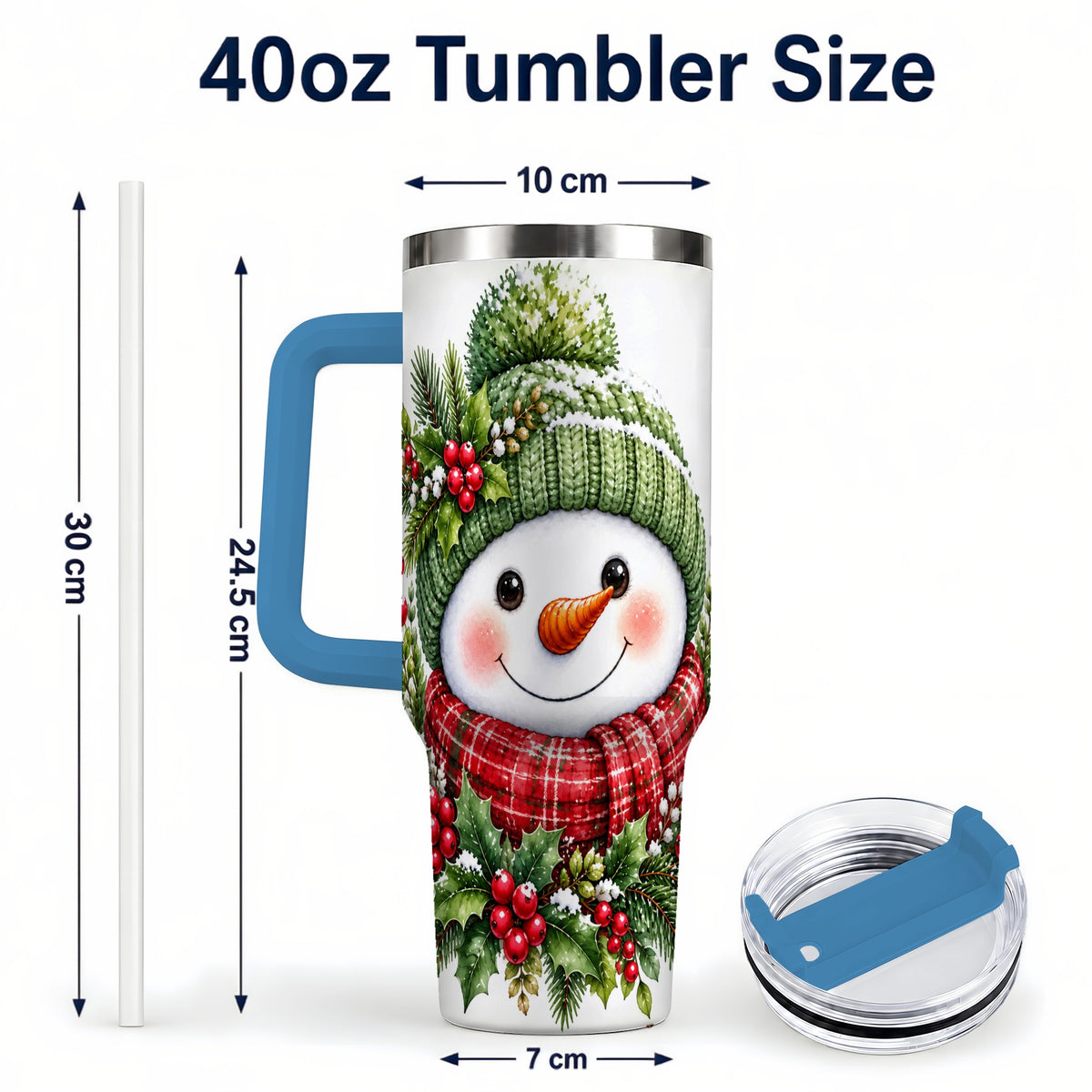 #pl[40oz|Blue] Snowman 40oz Tumbler with Handle, Christmas Stainless Steel Travel Cup