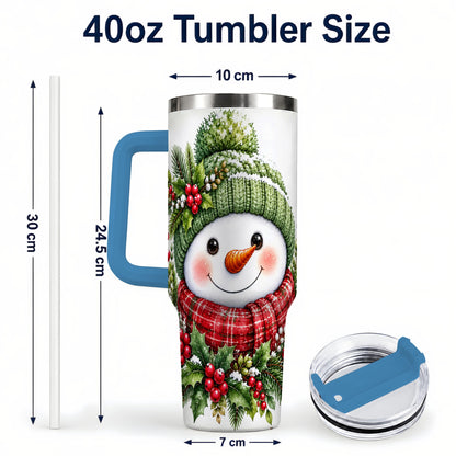 #pl[40oz|Blue] Snowman 40oz Tumbler with Handle, Christmas Stainless Steel Travel Cup