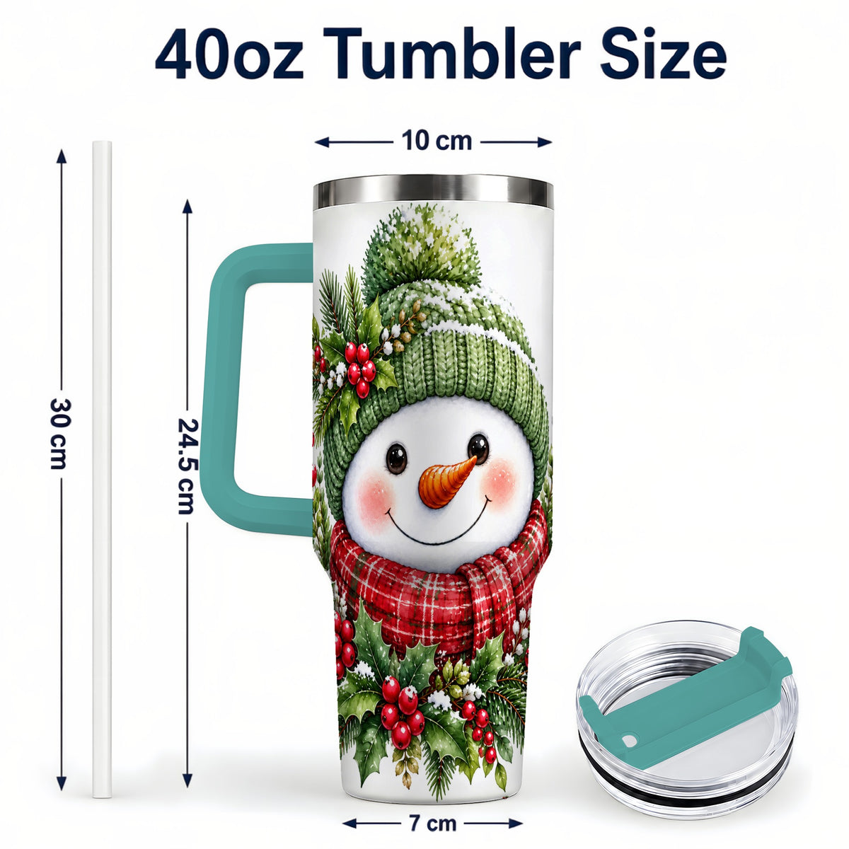 #pl[40oz|Green] Snowman 40oz Tumbler with Handle, Christmas Stainless Steel Travel Cup