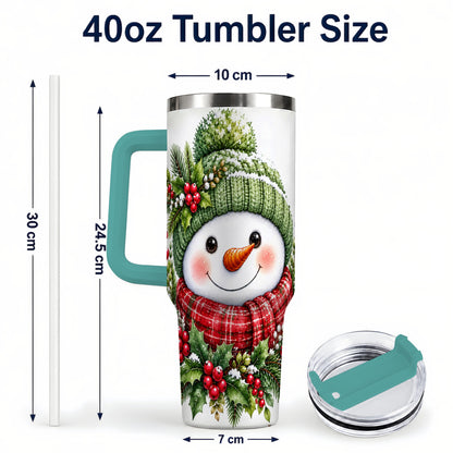 #pl[40oz|Green] Snowman 40oz Tumbler with Handle, Christmas Stainless Steel Travel Cup