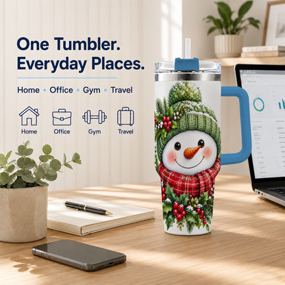 #pl[40oz|Blue] Snowman 40oz Tumbler with Handle, Christmas Stainless Steel Travel Cup