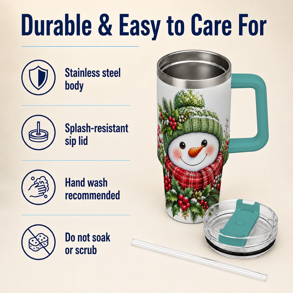 #pl[40oz|Green] Snowman 40oz Tumbler with Handle, Christmas Stainless Steel Travel Cup