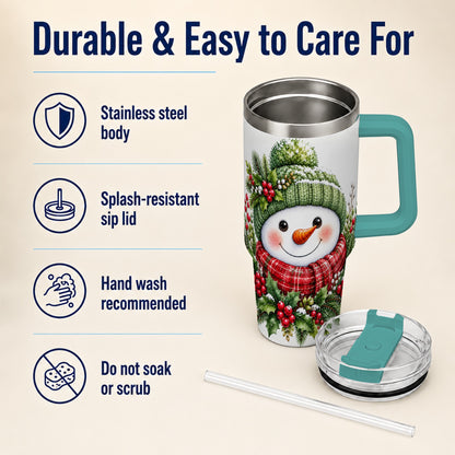 #pl[40oz|Green] Snowman 40oz Tumbler with Handle, Christmas Stainless Steel Travel Cup