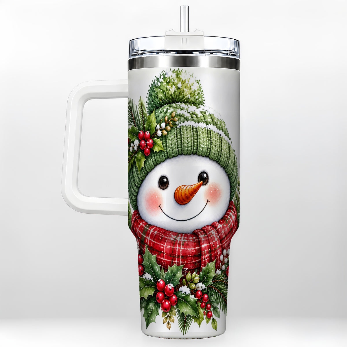 Snowman 40oz Tumbler with Handle, Christmas Stainless Steel Travel Cup