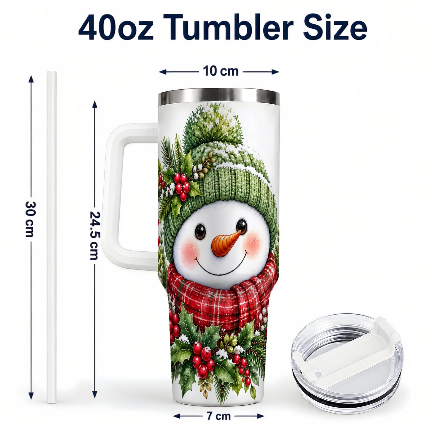 #pl[40oz|White] Snowman 40oz Tumbler with Handle, Christmas Stainless Steel Travel Cup