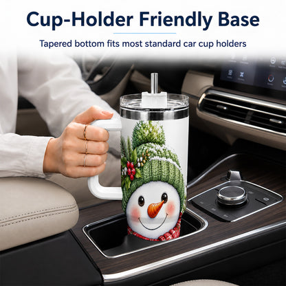 #pl[40oz|White] Snowman 40oz Tumbler with Handle, Christmas Stainless Steel Travel Cup
