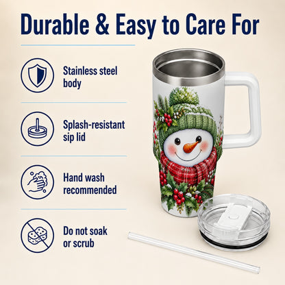 #pl[40oz|White] Snowman 40oz Tumbler with Handle, Christmas Stainless Steel Travel Cup