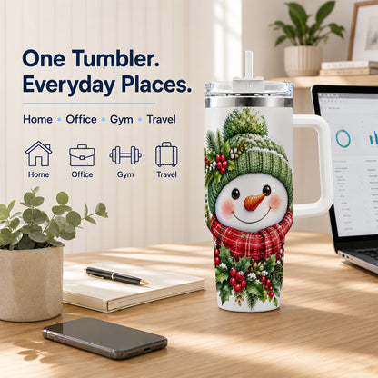 #pl[40oz|White] Snowman 40oz Tumbler with Handle, Christmas Stainless Steel Travel Cup
