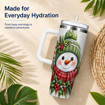 #pl[40oz|White] Snowman 40oz Tumbler with Handle, Christmas Stainless Steel Travel Cup