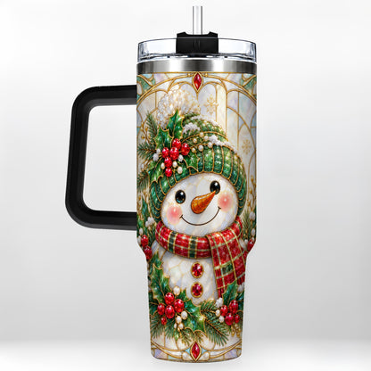 #pl[40oz|Black] Snowman 40oz Tumbler with Handle, Holiday Stainless Steel Travel Cup