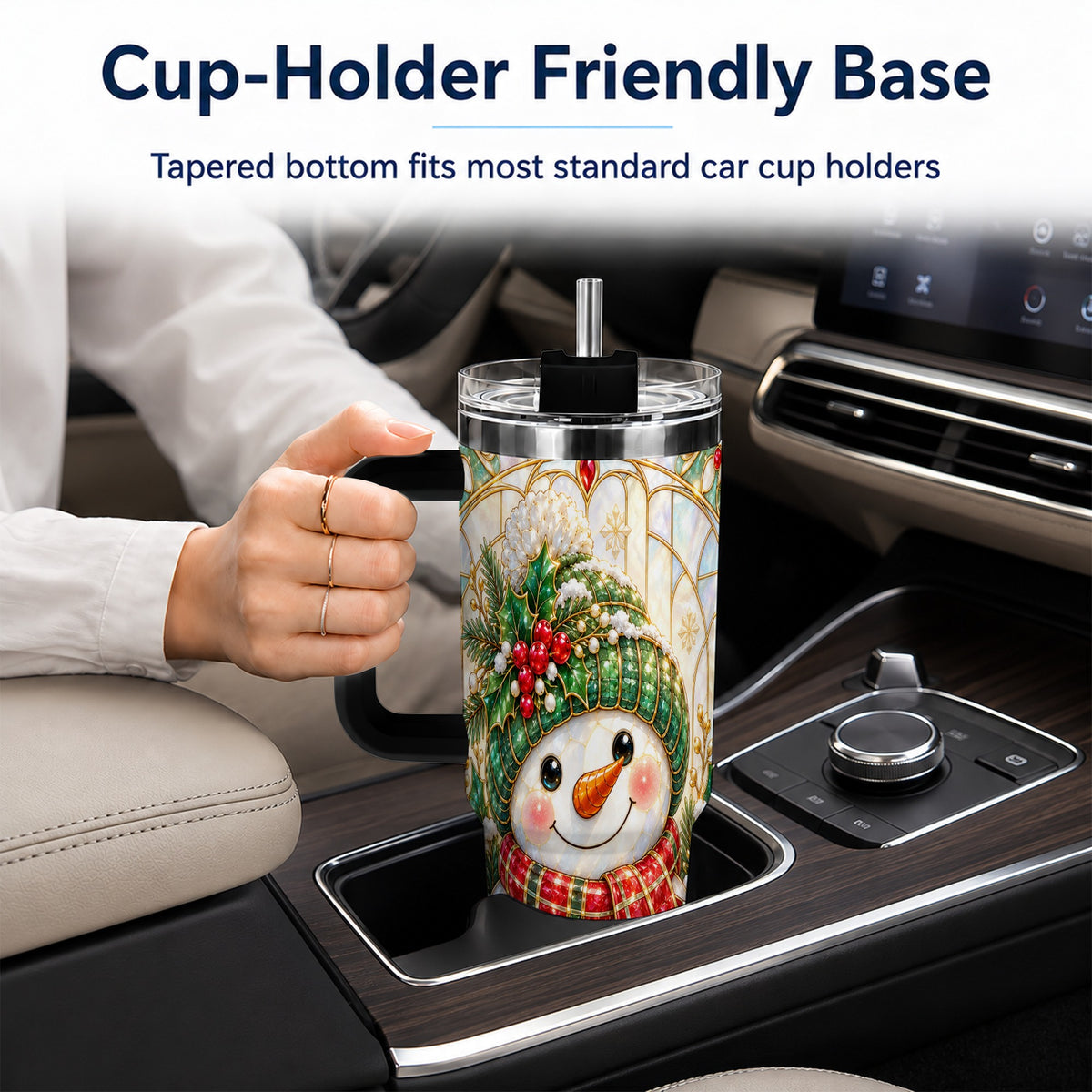 #pl[40oz|Black] Snowman 40oz Tumbler with Handle, Holiday Stainless Steel Travel Cup
