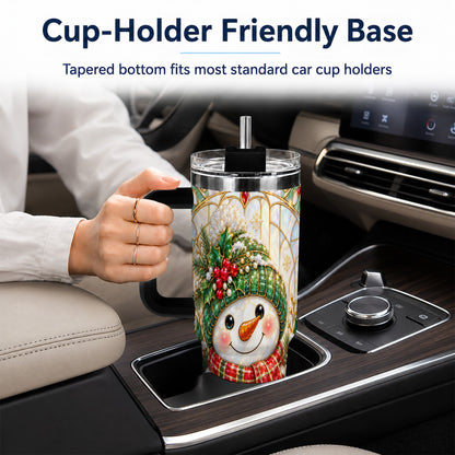 #pl[40oz|Black] Snowman 40oz Tumbler with Handle, Holiday Stainless Steel Travel Cup