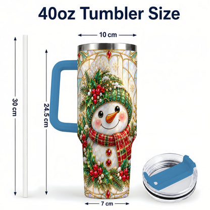 #pl[40oz|Blue] Snowman 40oz Tumbler with Handle, Holiday Stainless Steel Travel Cup