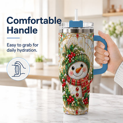 #pl[40oz|Blue] Snowman 40oz Tumbler with Handle, Holiday Stainless Steel Travel Cup