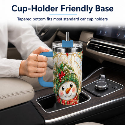 #pl[40oz|Blue] Snowman 40oz Tumbler with Handle, Holiday Stainless Steel Travel Cup