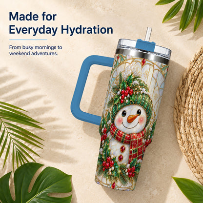 #pl[40oz|Blue] Snowman 40oz Tumbler with Handle, Holiday Stainless Steel Travel Cup