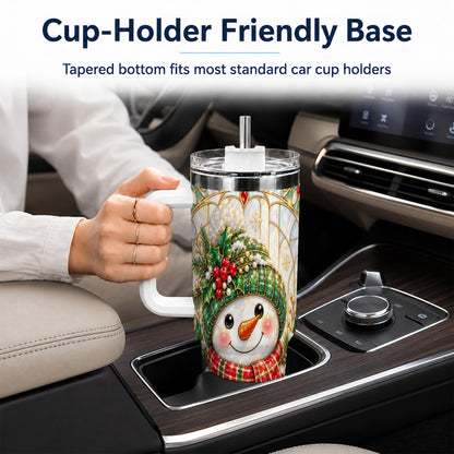 #pl[40oz|White] Snowman 40oz Tumbler with Handle, Holiday Stainless Steel Travel Cup