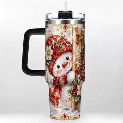 #pl[40oz|Black] Snowman 40oz Tumbler with Handle, Floral Stainless Steel Travel Cup