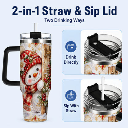 #pl[40oz|Black] Snowman 40oz Tumbler with Handle, Floral Stainless Steel Travel Cup