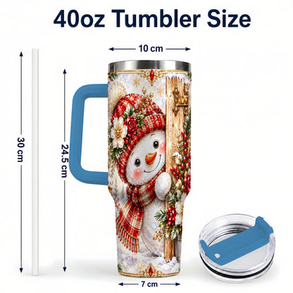 #pl[40oz|Blue] Snowman 40oz Tumbler with Handle, Floral Stainless Steel Travel Cup