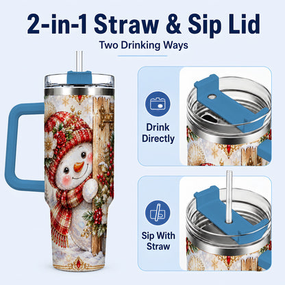 #pl[40oz|Blue] Snowman 40oz Tumbler with Handle, Floral Stainless Steel Travel Cup