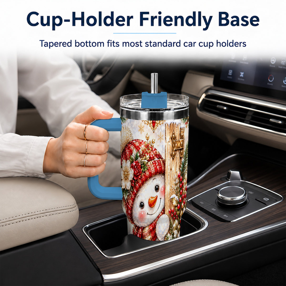 #pl[40oz|Blue] Snowman 40oz Tumbler with Handle, Floral Stainless Steel Travel Cup