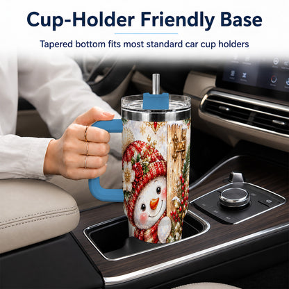 #pl[40oz|Blue] Snowman 40oz Tumbler with Handle, Floral Stainless Steel Travel Cup