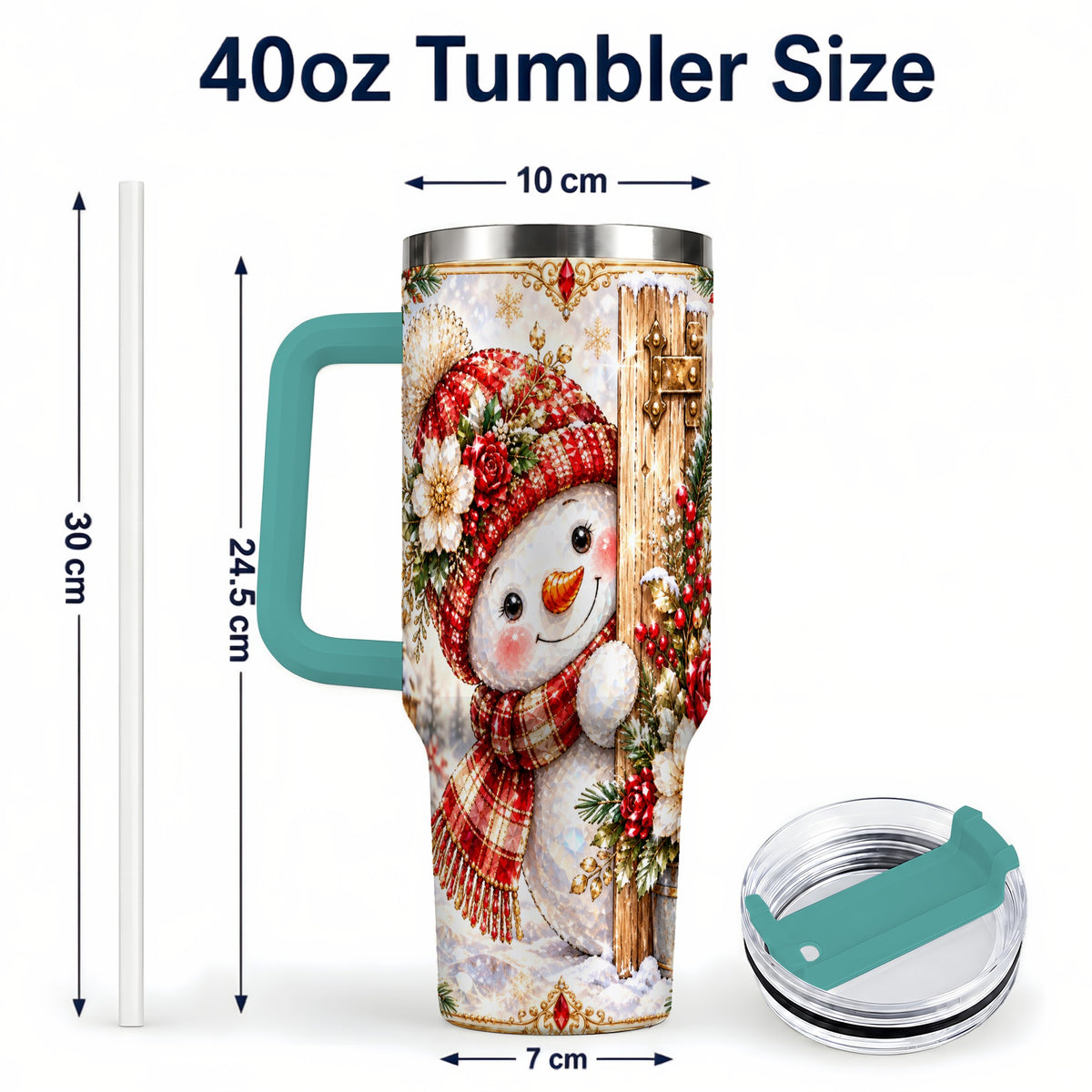 #pl[40oz|Green] Snowman 40oz Tumbler with Handle, Floral Stainless Steel Travel Cup