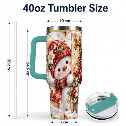 #pl[40oz|Green] Snowman 40oz Tumbler with Handle, Floral Stainless Steel Travel Cup