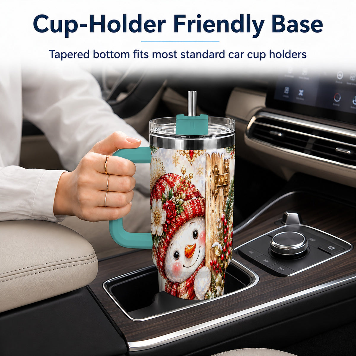 #pl[40oz|Green] Snowman 40oz Tumbler with Handle, Floral Stainless Steel Travel Cup