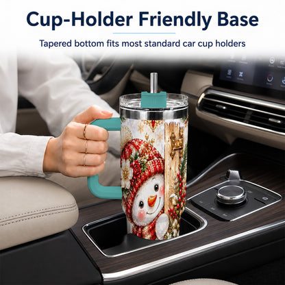 #pl[40oz|Green] Snowman 40oz Tumbler with Handle, Floral Stainless Steel Travel Cup