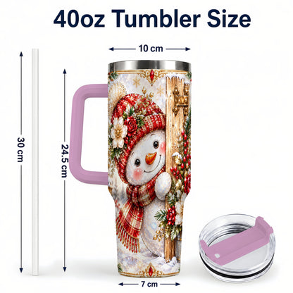 #pl[40oz|Pink] Snowman 40oz Tumbler with Handle, Floral Stainless Steel Travel Cup