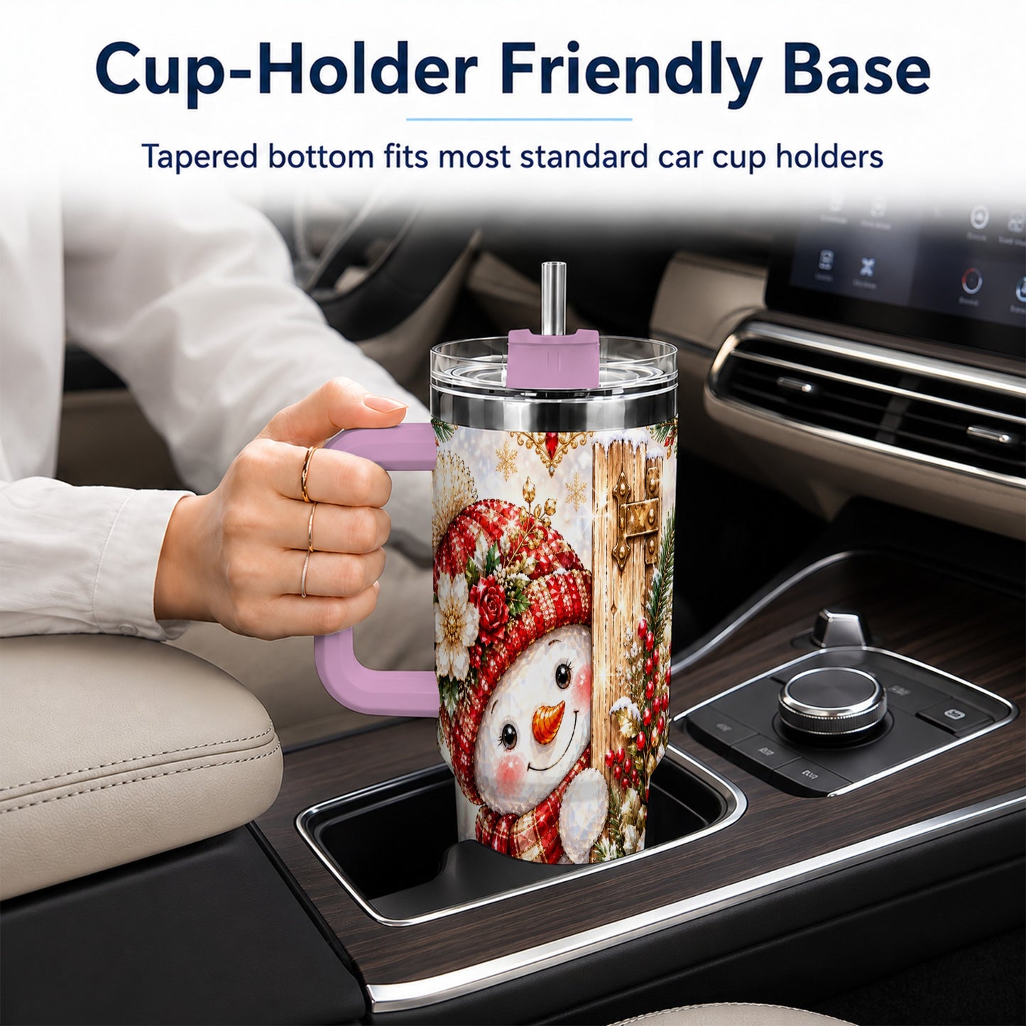 #pl[40oz|Pink] Snowman 40oz Tumbler with Handle, Floral Stainless Steel Travel Cup