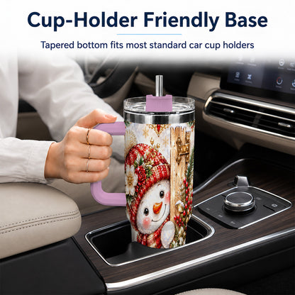 #pl[40oz|Pink] Snowman 40oz Tumbler with Handle, Floral Stainless Steel Travel Cup