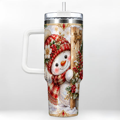Snowman 40oz Tumbler with Handle, Floral Stainless Steel Travel Cup