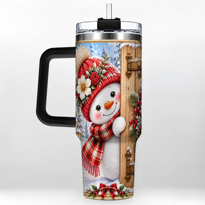 #pl[40oz|Black] Snowman 40oz Tumbler with Handle, Cottage Stainless Steel Travel Cup