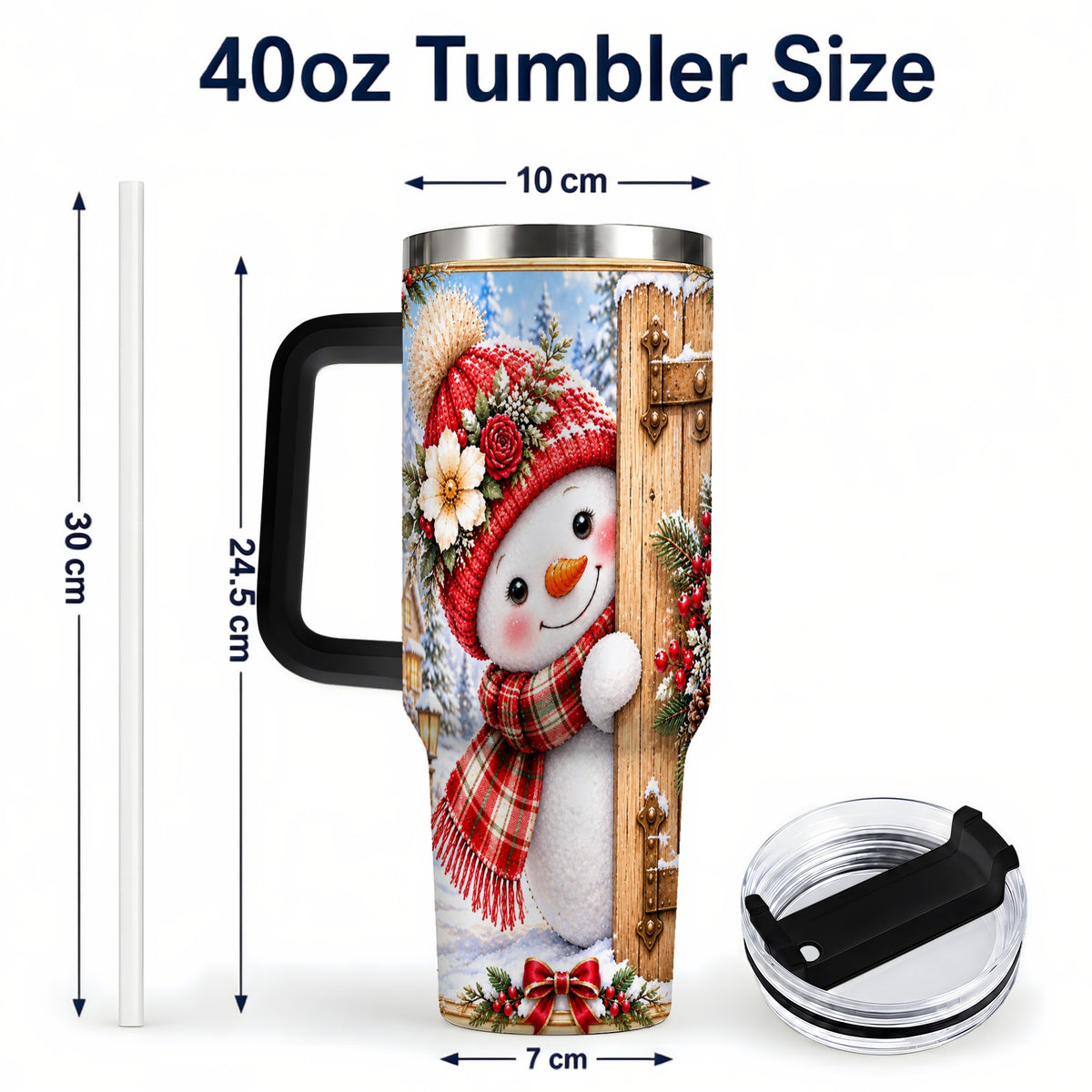 #pl[40oz|Black] Snowman 40oz Tumbler with Handle, Cottage Stainless Steel Travel Cup