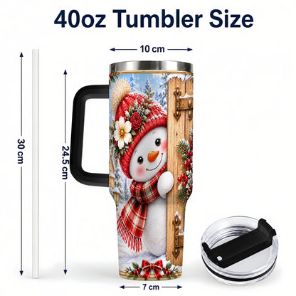 #pl[40oz|Black] Snowman 40oz Tumbler with Handle, Cottage Stainless Steel Travel Cup