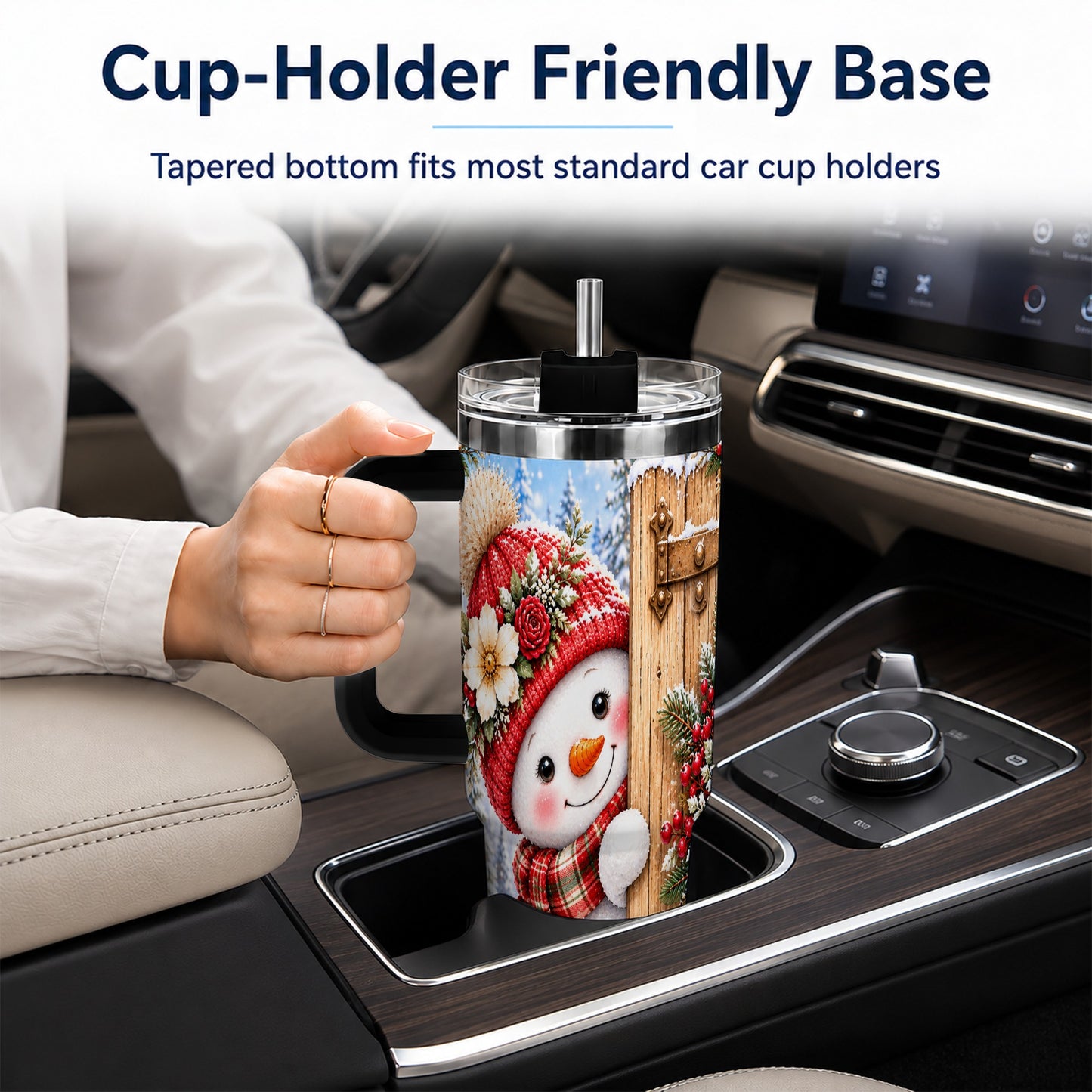 #pl[40oz|Black] Snowman 40oz Tumbler with Handle, Cottage Stainless Steel Travel Cup