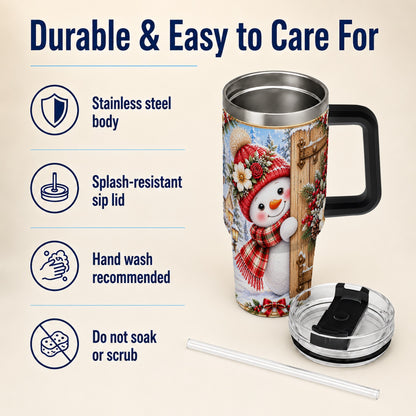 #pl[40oz|Black] Snowman 40oz Tumbler with Handle, Cottage Stainless Steel Travel Cup