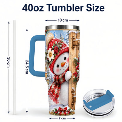#pl[40oz|Blue] Snowman 40oz Tumbler with Handle, Cottage Stainless Steel Travel Cup
