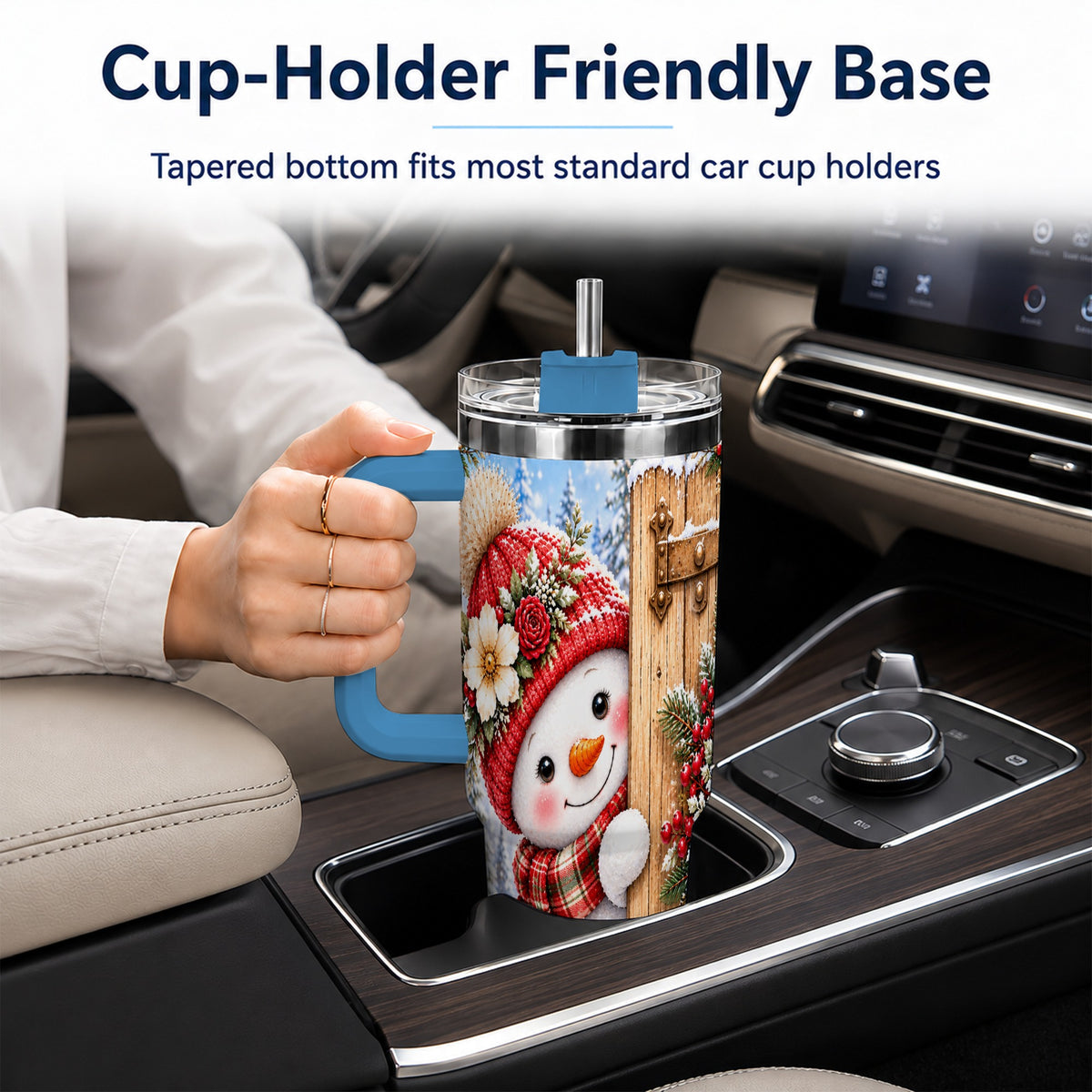 #pl[40oz|Blue] Snowman 40oz Tumbler with Handle, Cottage Stainless Steel Travel Cup