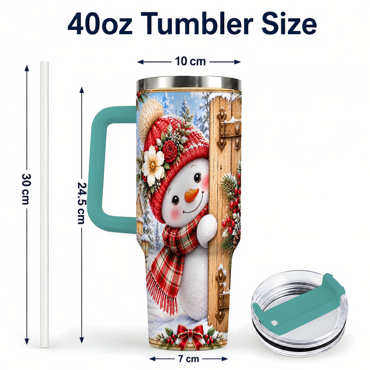 #pl[40oz|Green] Snowman 40oz Tumbler with Handle, Cottage Stainless Steel Travel Cup