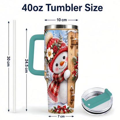 #pl[40oz|Green] Snowman 40oz Tumbler with Handle, Cottage Stainless Steel Travel Cup