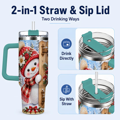 #pl[40oz|Green] Snowman 40oz Tumbler with Handle, Cottage Stainless Steel Travel Cup