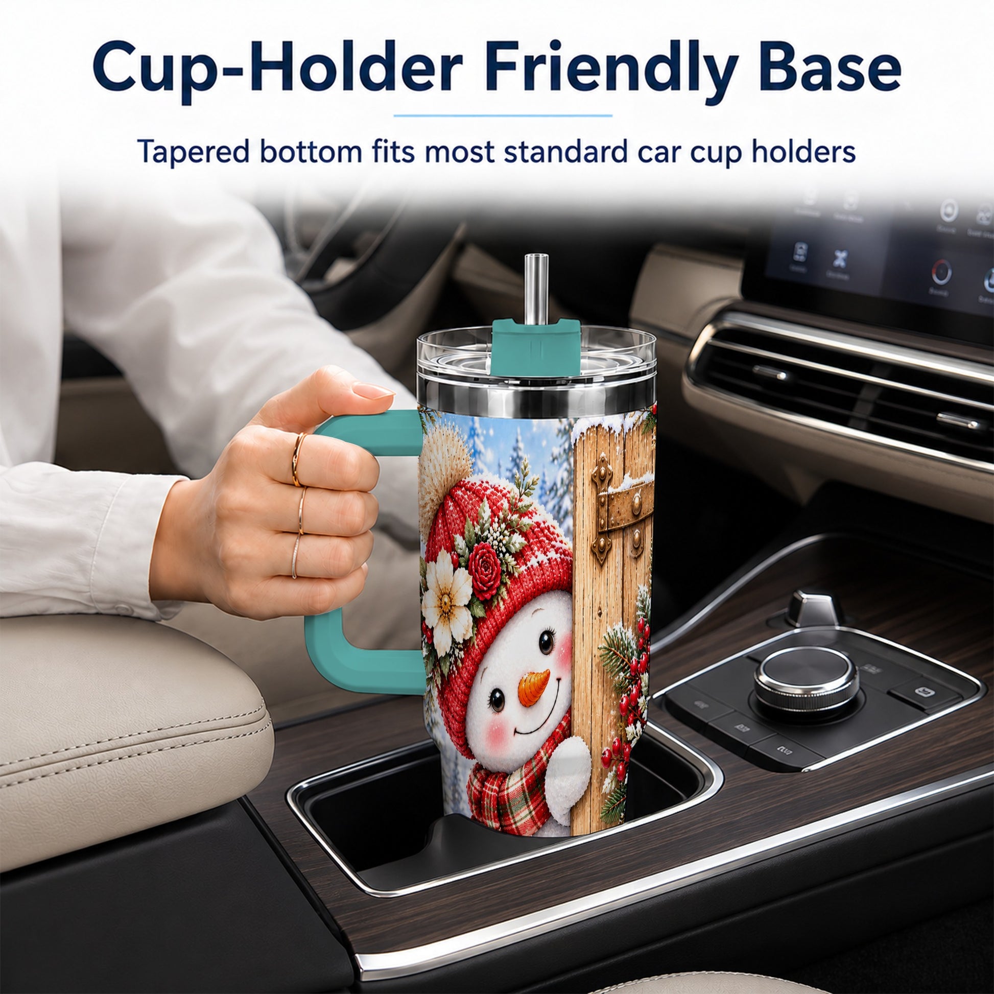 #pl[40oz|Green] Snowman 40oz Tumbler with Handle, Cottage Stainless Steel Travel Cup