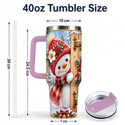 #pl[40oz|Pink] Snowman 40oz Tumbler with Handle, Cottage Stainless Steel Travel Cup